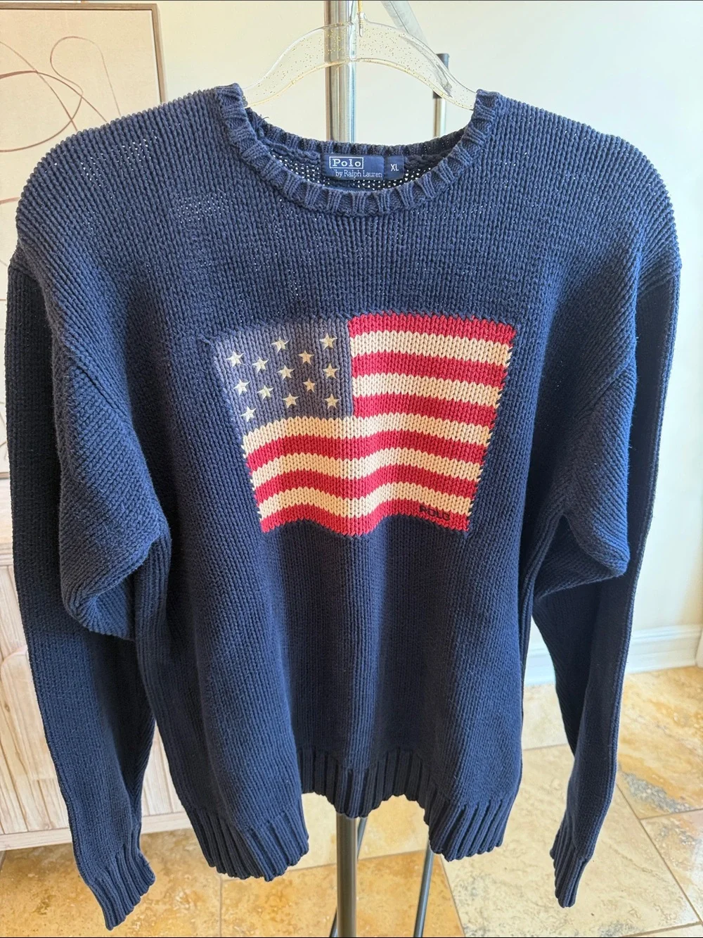Polo by Ralph Lauren Navy Crewneck Sweater with Flag Intarsia